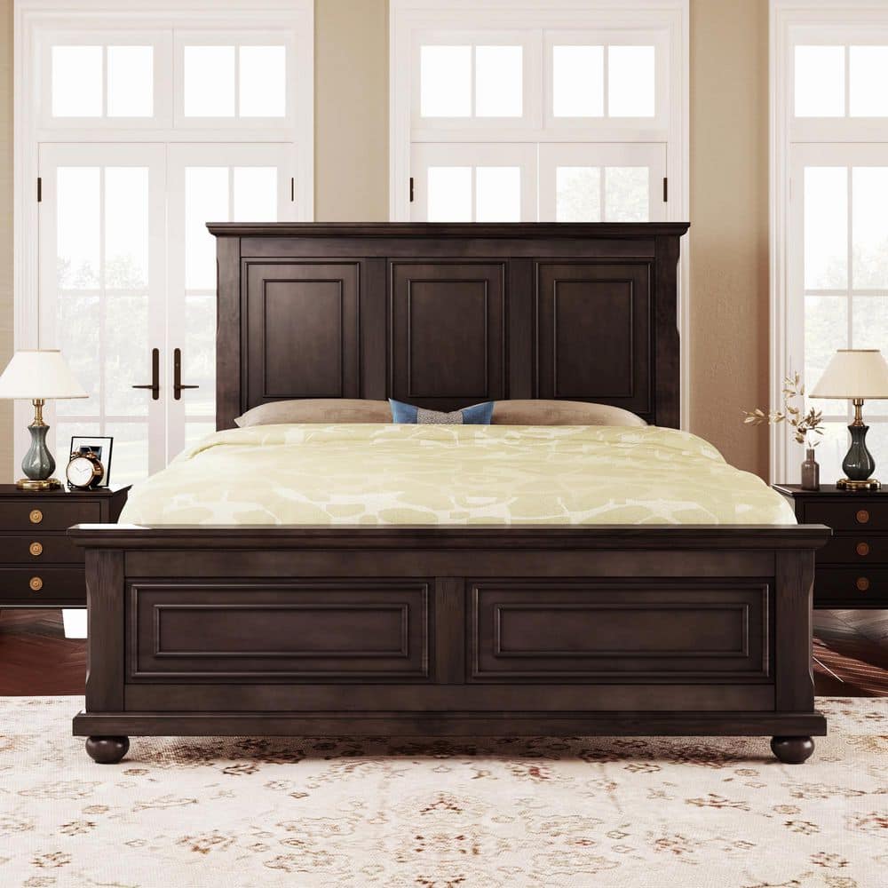 Rich Brown Vintage Style Wood Frame King Size Platform Bed with Sturdy Pinewood Frame and Legs - thumbnail 6