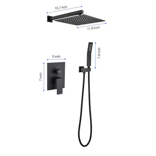 1-Spray 11.8 in. Single Wall Mount Square Fixed Rain Shower Head in Matte Black 1-Spray 11.8 in. Single Wall Mount Square Fixed Rain Shower Head in Matte Black