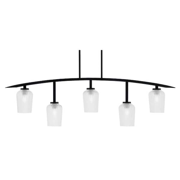 Unbranded Siena 5-Light Matte Black Billiard-Light with Clear Textured Glass Shades