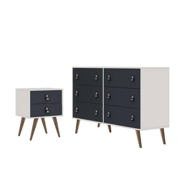 Manhattan Comfort Amber White and Blue 6 Drawer Double Wide Dresser and