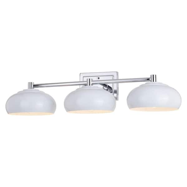 VAXCEL Belmont 27.5 in. W 3-Light Chrome and White Mid Century Modern Dome Bathroom Vanity Light Fixture