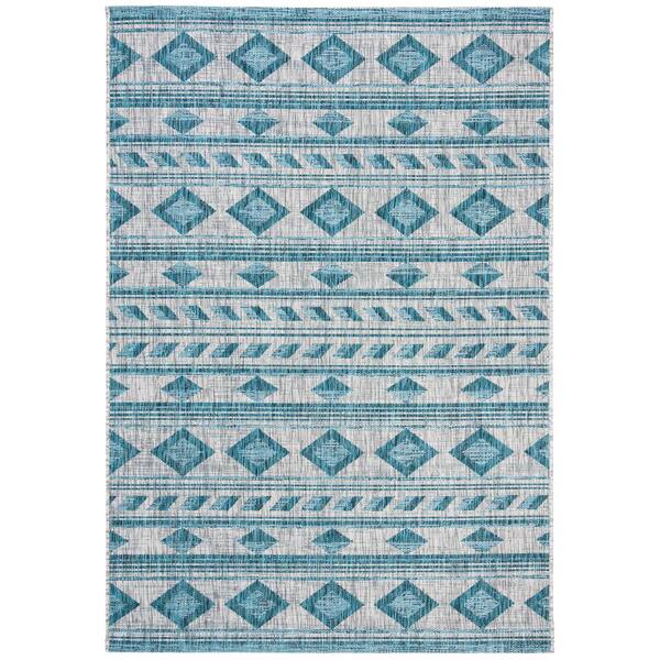 SAFAVIEH Courtyard Gray/Teal 5 ft. x 8 ft. Indoor/Outdoor Area Rug