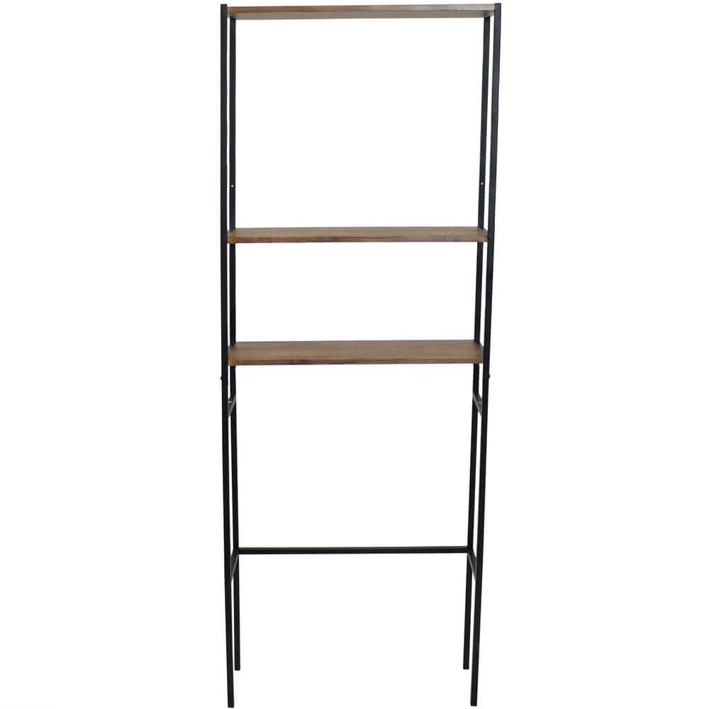 Teak and Black 3-Tier Over-the-Toilet Storage Shelf