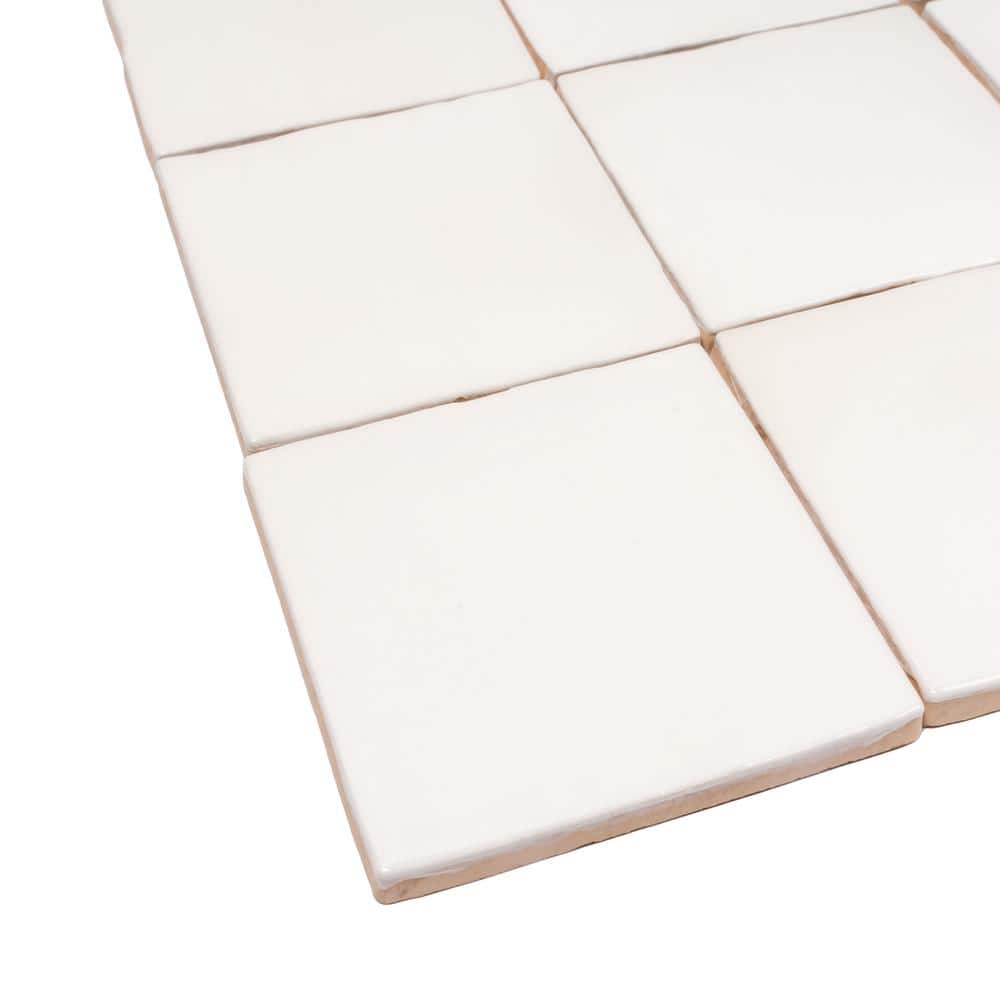 Silken 3.94 in. x 3.94 in. Glossy White Ceramic Square Wall and Floor Tile (6.46 sq. ft./case) (60-pack)