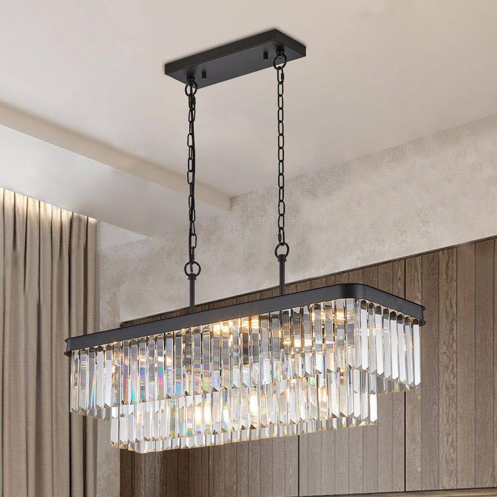 8-Lights K9 Crystal Gold Rectangular Raindrop Crystal Chandelier Pendant Li