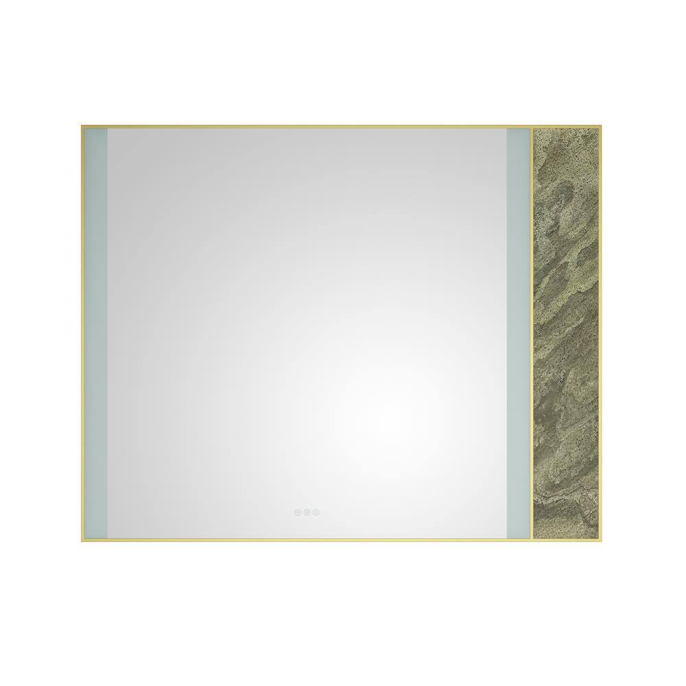 WELLFOR 60 in. W x 48 in. H Rectangular Stainless Steel Gold Framed LED