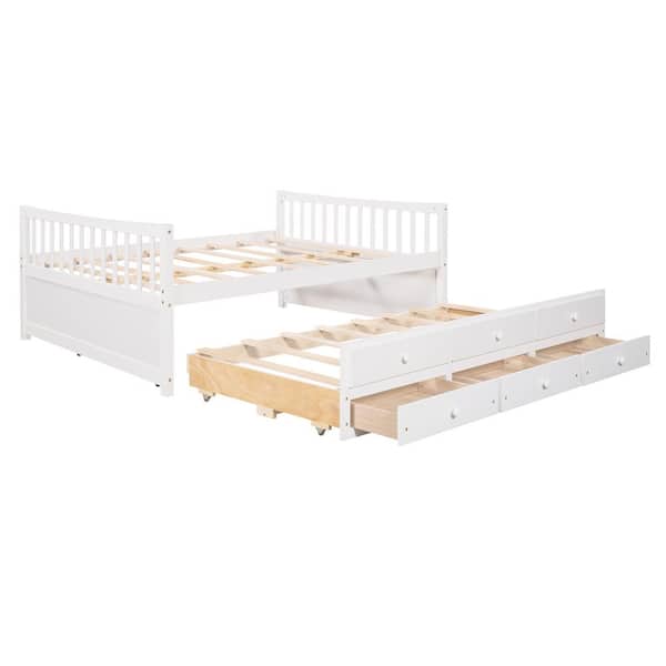 Geletterdheid Stuwkracht Verplicht URTR White Full Captain's Bed with Trundle Bed, Wood Storage DayBed with 3  Storage Drawers for Kids Teens and Adults T-01570-K - The Home Depot