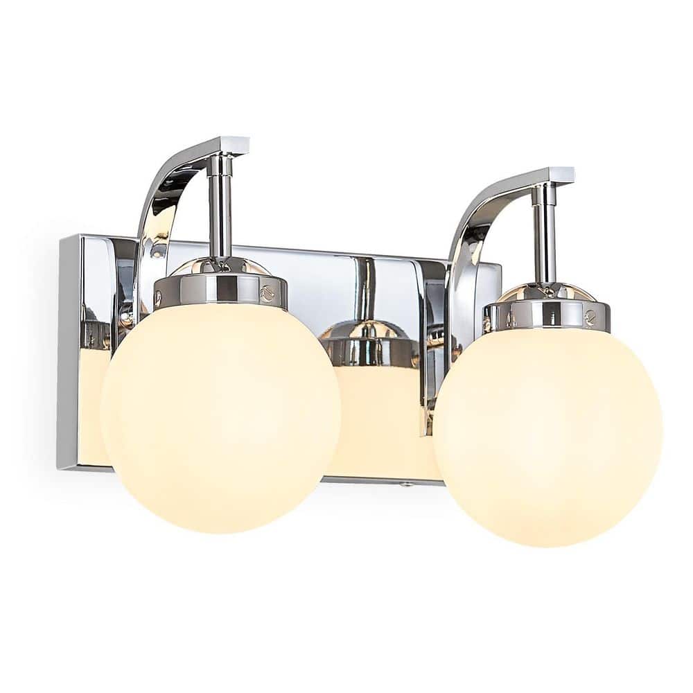 Home Lighting 11. 81in. 2-Light Chrome Modern Milk White Glass Globe Shade Vanity Light Over Mirror For Bathroom price history on PriceWatchPro