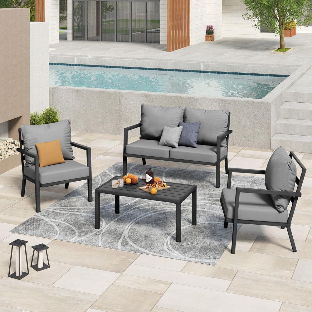 Marine Lounge 4-Piece Aluminum Outdoor Patio Conversation Set with Gray Cushions, Loveseat and Coffee Table price history on PriceWatchPro