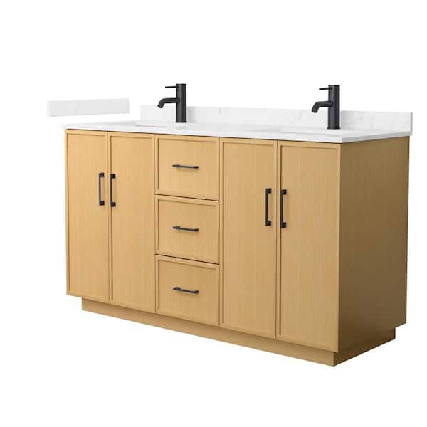 Elan TK 60 in. Double Freestanding Light Oak Bath Vanity with Carrara Cultured Marble Top (Assembled)
