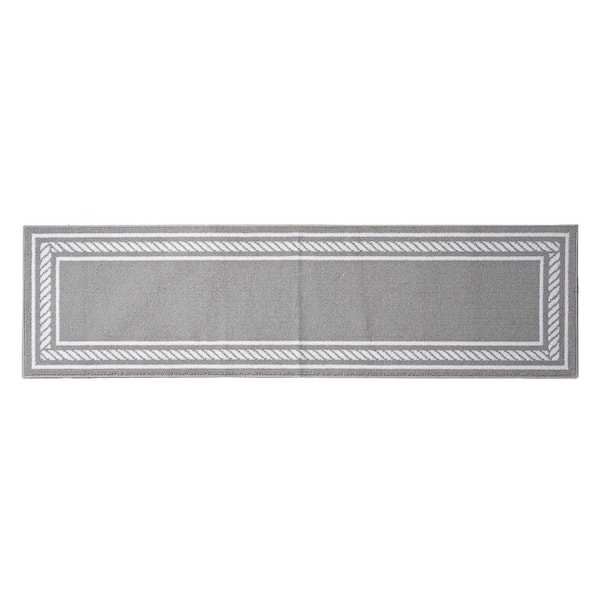 Rope Border Light Gray/White 2 ft. x 8 ft. Tufted Border Polypropylene Runner Rug