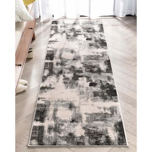 Barclay Kalia Modern Abstract Grey Black 2 ft. 3 in. x 7 ft. 3 in. Runner Area Rug