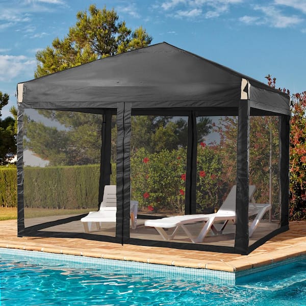Aoodor ft. x 10 ft. Pop Up Canopy with Removable Mesh Sidewall,with Roller Bag-Black 800-152-BK-N The Home Depot