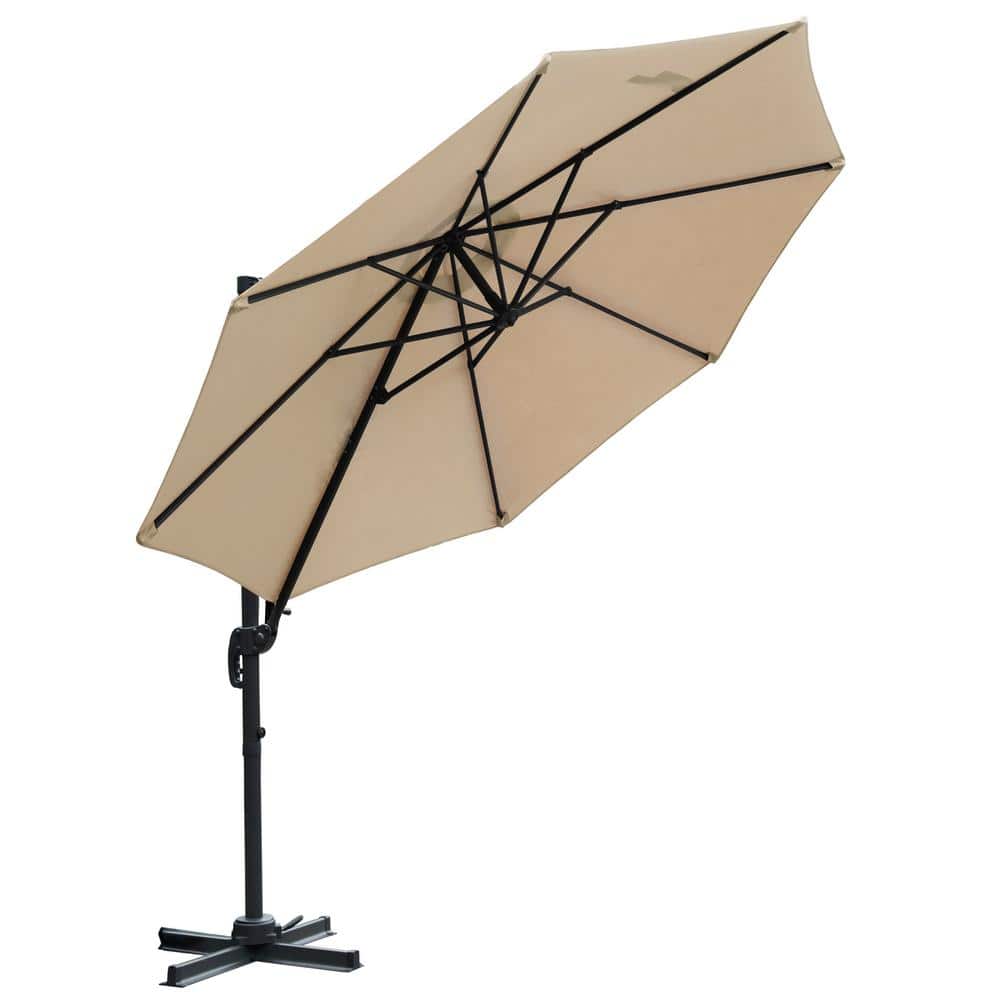 LAUREL CANYON 10 ft. 360° Rotating Aluminum Cantilever Patio Umbrella with Cross Base in Beige