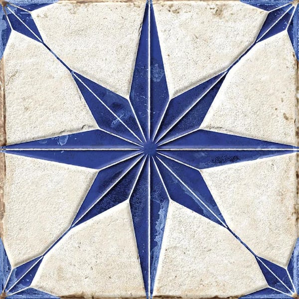 Palmera 9 in. x 9 in. Matte-Layer Tech Blue White Porcelain Star Square Tile (6.96 sq ft/case)-13 Pack