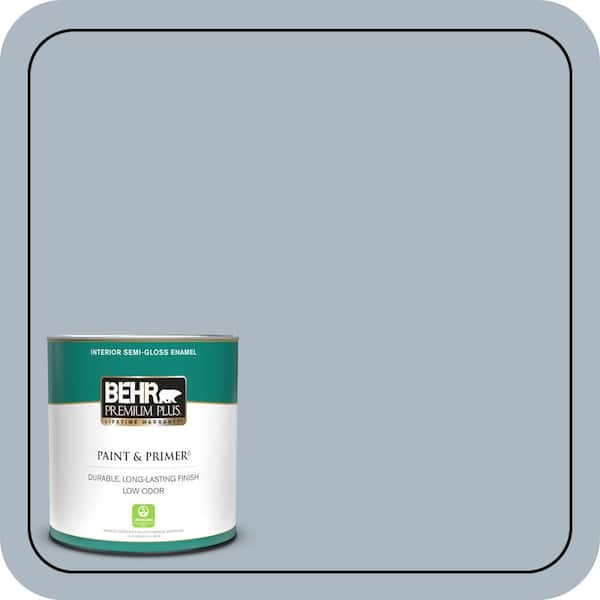 BEHR PREMIUM PLUS 1 qt. #ICC-45 Calming Space Semi-Gloss Enamel Low Odor Interior Paint & Primer