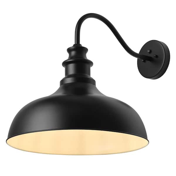 Modern Black Exterior Oversized Gooseneck Outdoor Hardwired Barn Light Dusk to Dawn Wall Sconce with Metal Shade