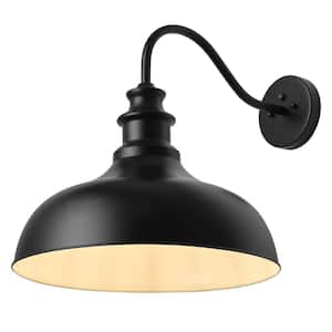 Modern Black Exterior Gooseneck Outdoor Hardwired Barn Light Fixture Dusk to Dawn Wall Sconce with Metal Shade