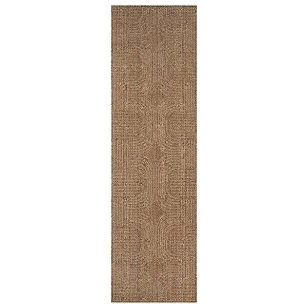 Geometric Border Sand/Natural Easy-Care Jute-Style Indoor/Outdoor Flat Woven 2 ft. 3 in. x 6 ft. Sand Area Rug
