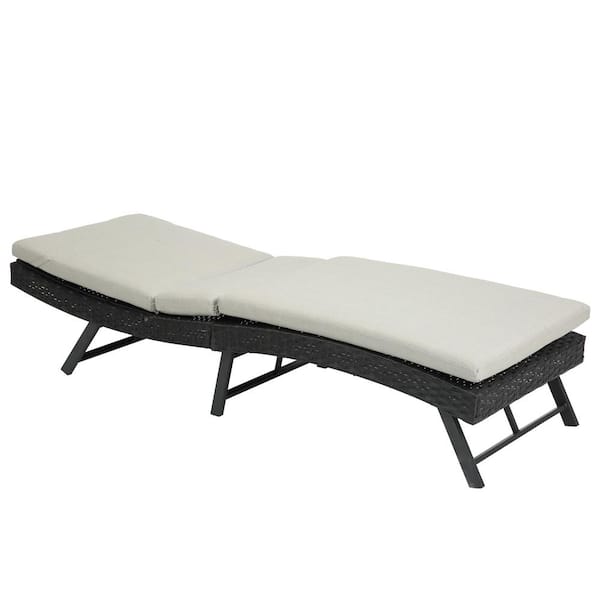 Sudzendf 1-Piece Metal Patio Outdoor Chaise Lounge with Beige Cushions, Adjustable Back