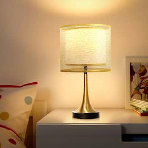 18 in. Black Bedside Vintage with Double Layer Gold Wire Cloth Cover Lampshade Nightstand Lamps Table Lamp (2-Pack)