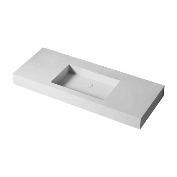 WELLFOR 4.3 in. Rectangular Wall-Mounted Bathroom Vessel Sink in White Solid Surface with Chrome Drainer