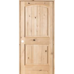 24 in. x 80 in. Knotty Alder 2-Panel Top Rail Arch V-Groove Solid Right-Hand Wood Single Prehung Interior Door