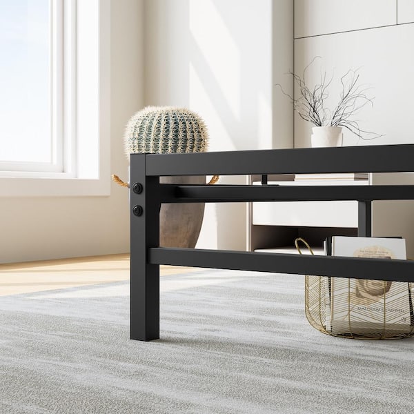 GZMR Modern Full Size Black Metal Bed Frame with Headboards