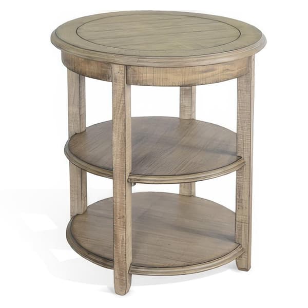 Benjara 24 in. Brown Round Wooden Top End Table