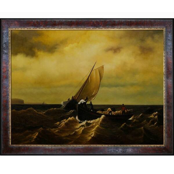 Unbranded 30 in. x 40 in. Fishing Boats on Bay of Fundy Framed Hand-Painted Oil Reproduction