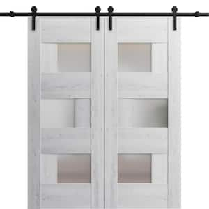 32 in. x 96 in. 2 Panel Frosted Glass Nordic White Solid MDF Sliding Barn Door with Hardware Kit