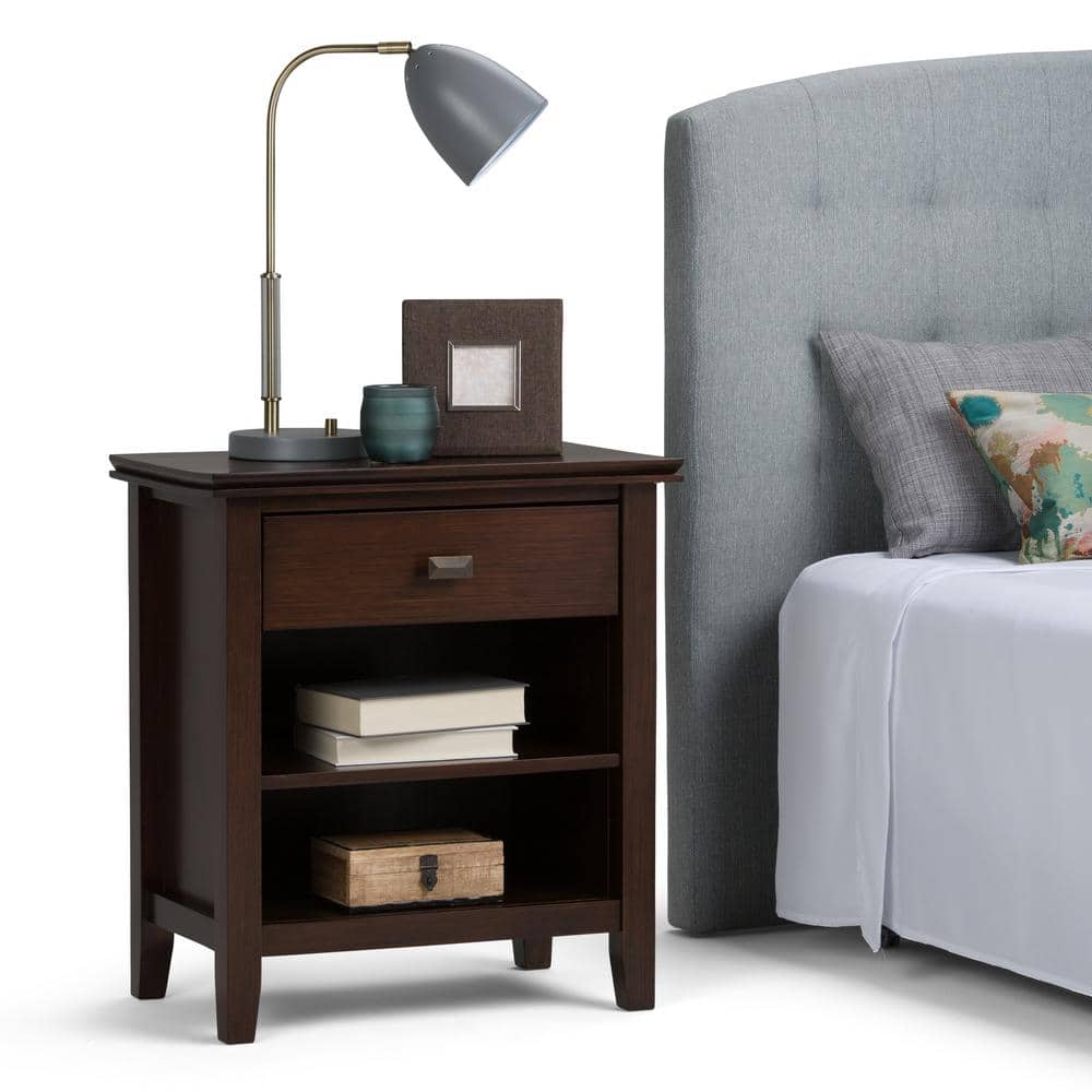 Russet Brown Solid Wood 24" Bedside Nightstand with 1 Drawer