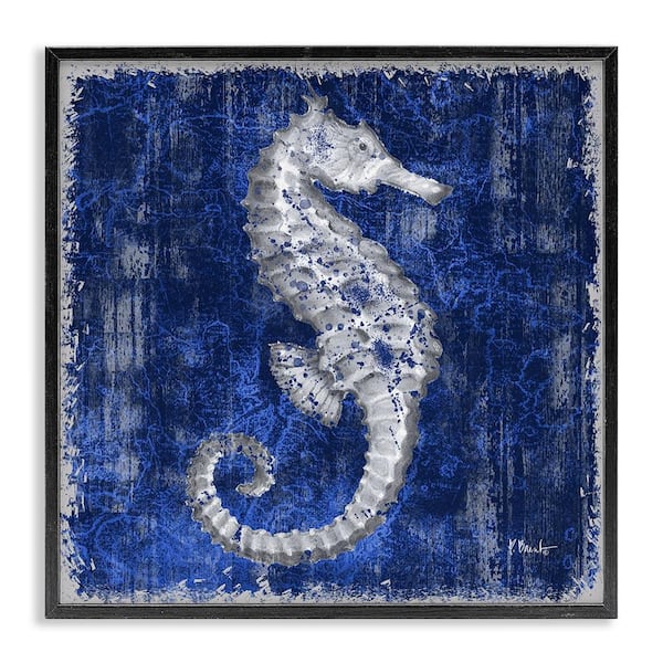 Stupell Industries Rustic Indigo Seahorse by Paul Brent Black Framed Coastal Giclee Art Print 24 in. x 24 in.