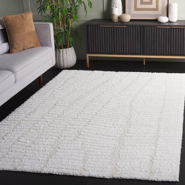Rumi Shag 8 ft. x 10 ft. Ivory/Light Beige Striped Area Rug