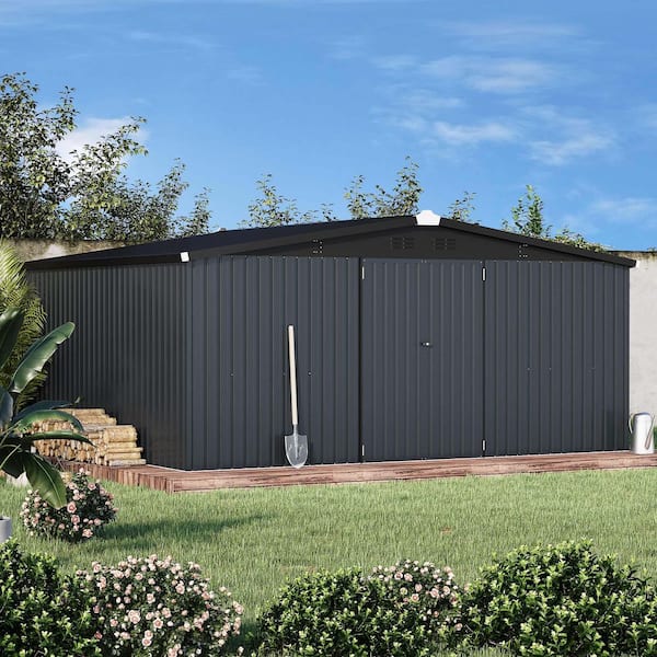 Zeus & Ruta 14 ft. W x 12 ft. D Metal Storage Shed with 2 Doors