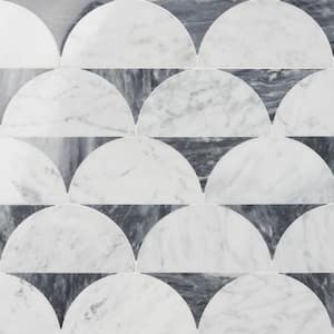 Halfmoon Gris 8.97 in. x 11.96 in. Polished Marble Floor and Wall Mosaic Tile (0.74 Sq. Ft./Each)