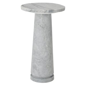 Valentia 10 in. Light Grey Round Marble End Table