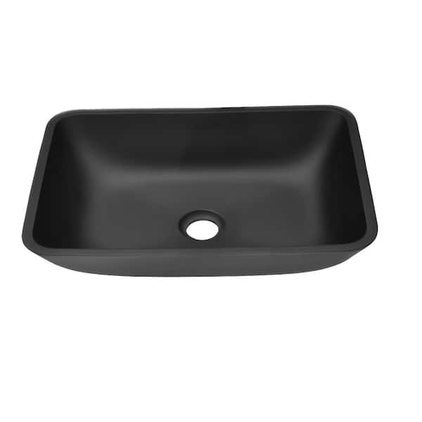 Interbath Glass Rectangular Vessel Bathroom Sink in Black