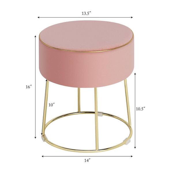 Angeles Home Pink Velvet Round Footrest Ottoman with Metal Base and Non-Slip Foot Pads