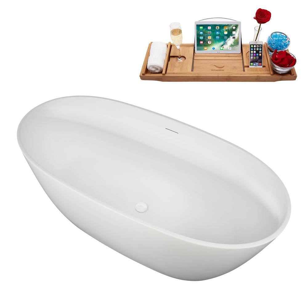59" Glossy White Acrylic Freestanding Soaking Tub with Tray