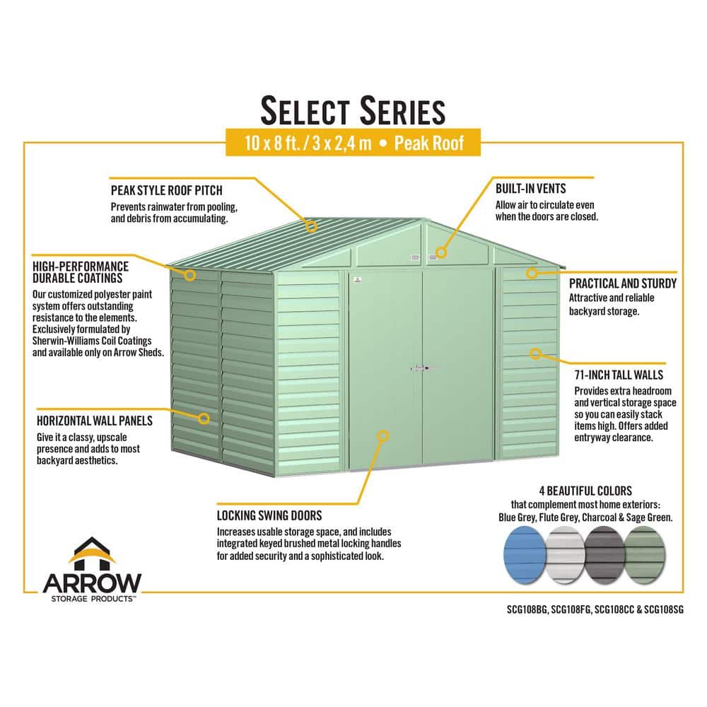 10 ft x 8 ft Green Metal Storage Shed with Gable Roof