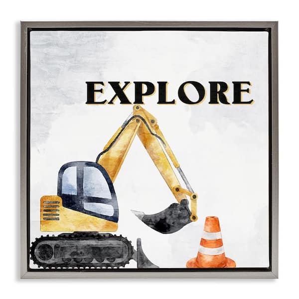 Stupell Industries Explore Construction Vehicle by Kim Allen Gray Floater Frame Typography Graphic Art Print 18 in. x 18 in.