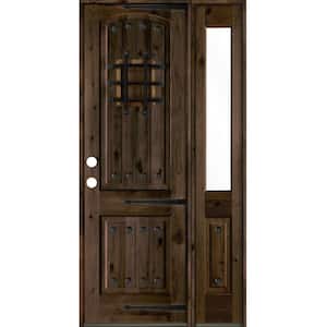 44 in. x 96 in. Mediterranean Knotty Alder Right-Hand/Inswing Clear Glass Black Stain Wood Prehung Front Door w/RHSL