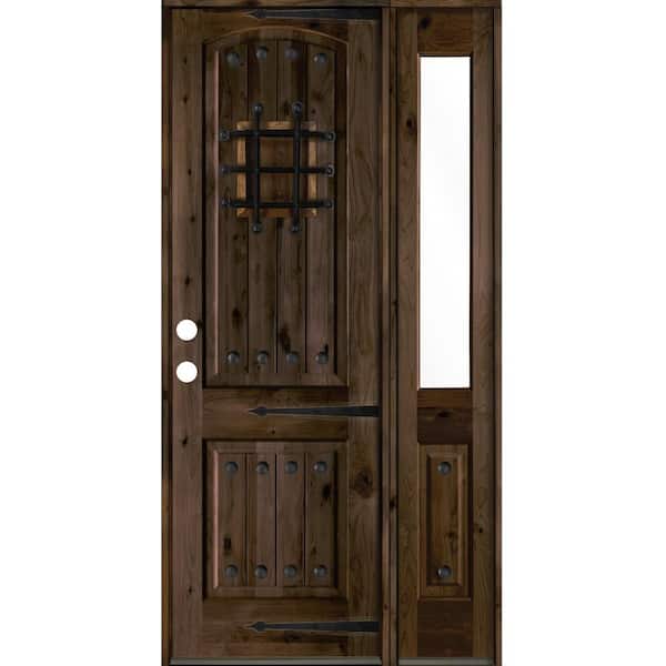 Krosswood Doors 46 in. x 96 in. Mediterranean Knotty Alder Right-Hand/Inswing Clear Glass Black Stain Wood Prehung Front Door w/RHSL