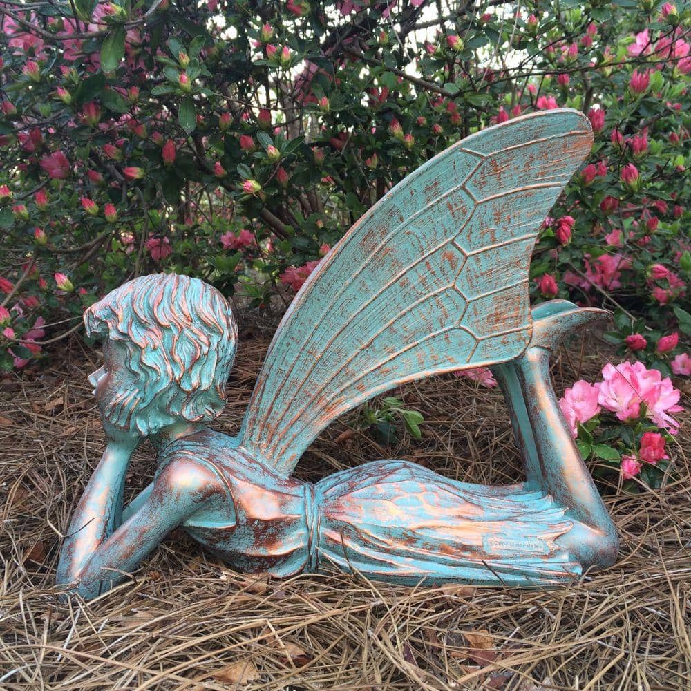 Bronze Patina Dreamer Fairy Garden Statue, 11" x 6" x 14"