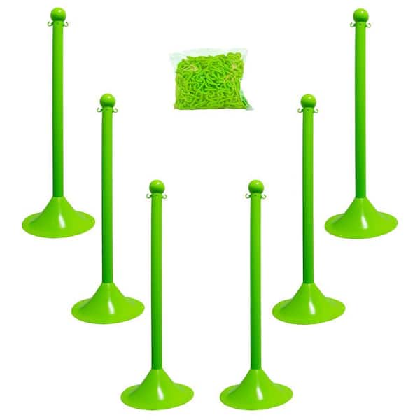 2 in. Light Duty Stanchion and Chain Kit in Safety Green