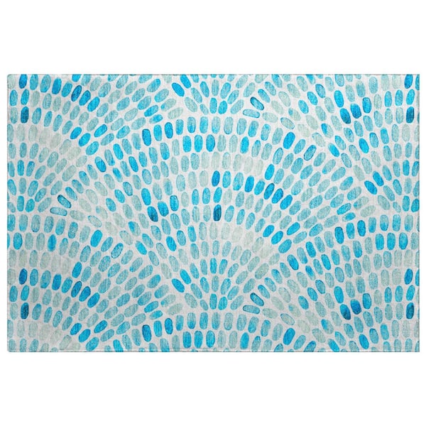 Dream Shag Premium Machine Washable Abstract ADS186 Aqua 3 ft. x 4 ft. Area Rug