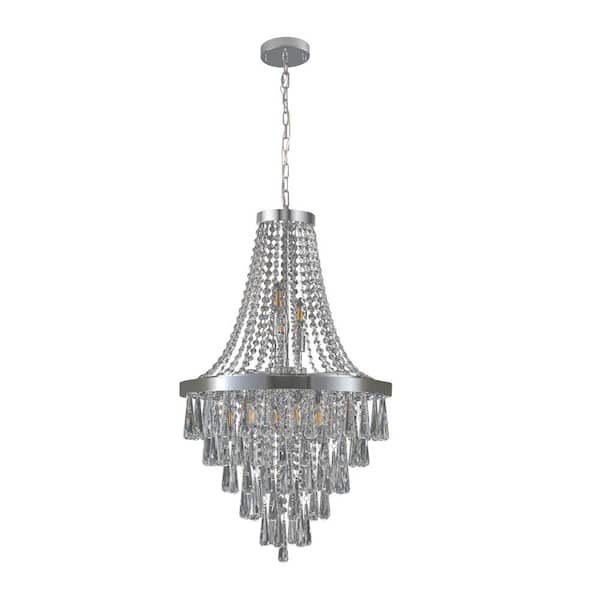 PUDO 19.60 in. 10-Light Chrome 6 Layers Crystal Shade Chandelier for Indoor with no Bulbs Included