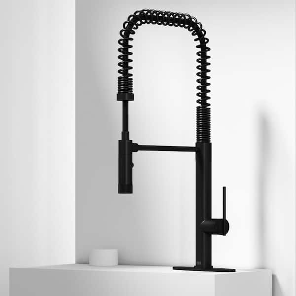 VIGO Sterling Single Handle Pull-Down Sprayer Kitchen Faucet Set with Deck Plate in Matte Black
