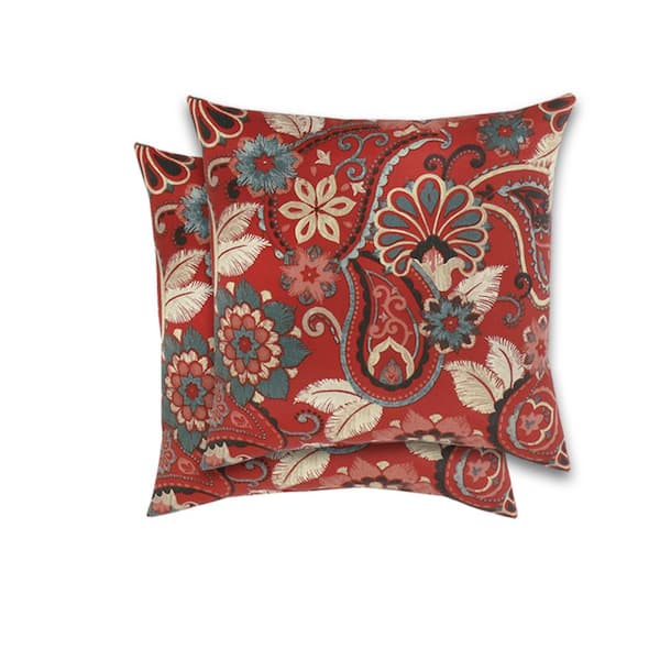 Hampton Bay 18 in. Cliveden Chili Square Outdoor Throw Pillow (2-Pack)